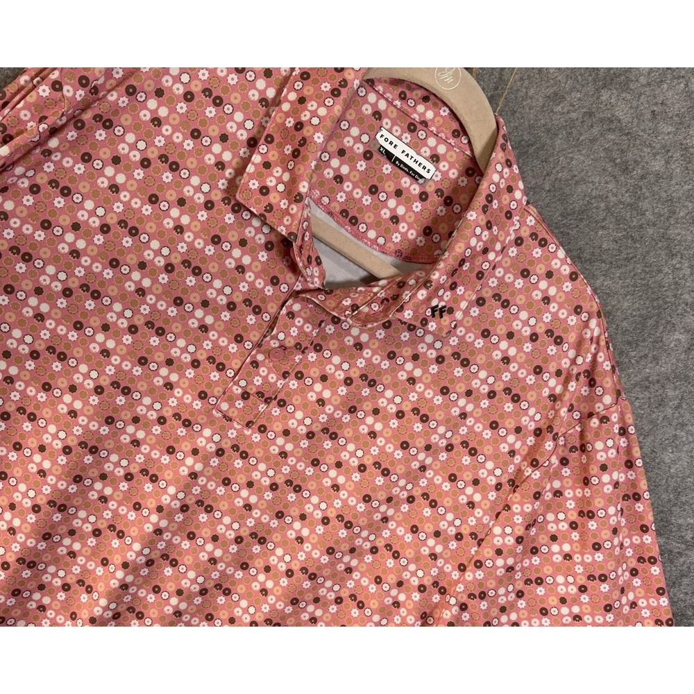 Fore Fathers Golf Polo Shirt Mens Sz XL Pink Donuts Stretch Lightweight